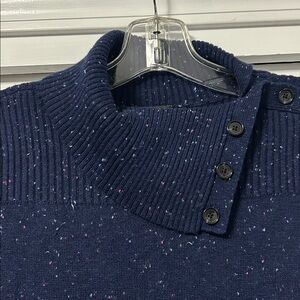 Talbots Navy Flecked Knit Dress w/ asymmetrical collar and button detail Sz. SmP